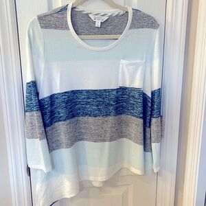 Market & Spruce Striped Long Sleeve Top - Blue, Gray, White Size Medium